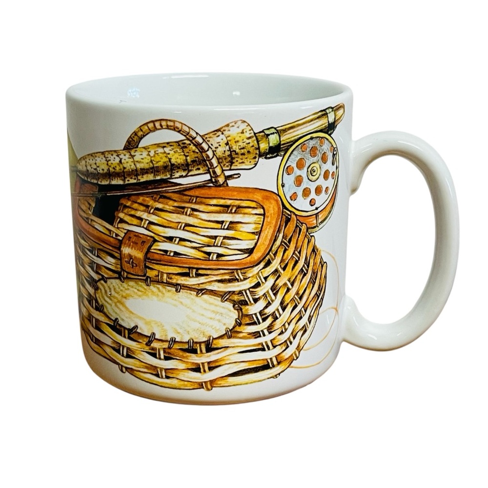 Vintage 1995 Potpourri Designs Fly Fishing Coffee Mug Cups by Denny Burkhart NIB